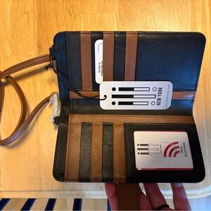 Black and Brown Wallet with Strap